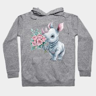 Valentine Rhinoceros Giving Flowers Hoodie